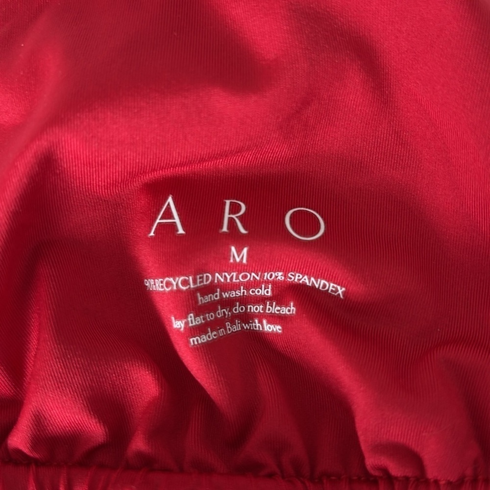 ARO Red Ruffle Textured Ribbed Triangle String Bikini Top - Picture 4 of 5